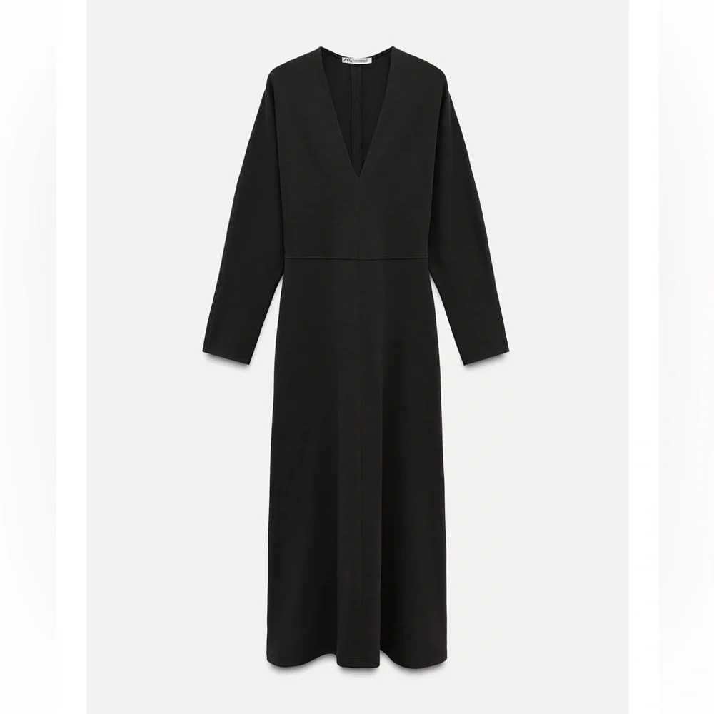 Zara Elegant Burgundy V-Neck Dress - Picture 11 of 13